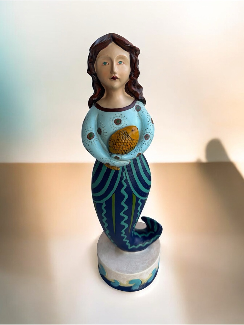 Foreside Home & Garden rare Blue Folk Art Mermaid Statue 16" Tall Coastal Decor